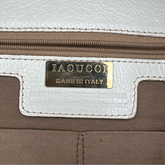 Iacucci White Pebbled Leather Large Clutch, Teal Snake Skin Leather Accent